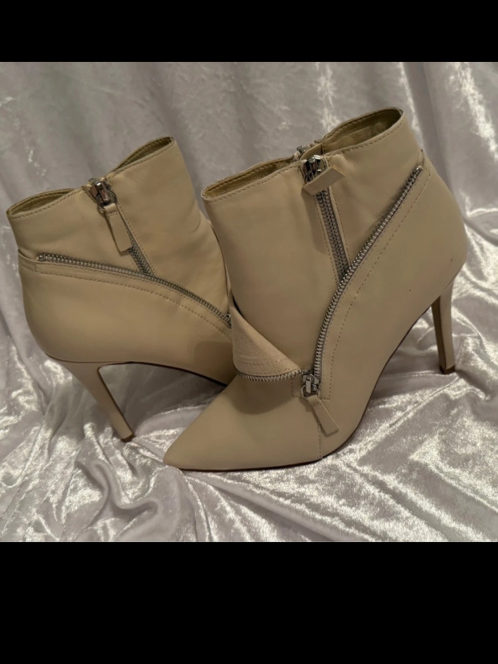 Fergie Beige Pointed Zip Ankle Booties